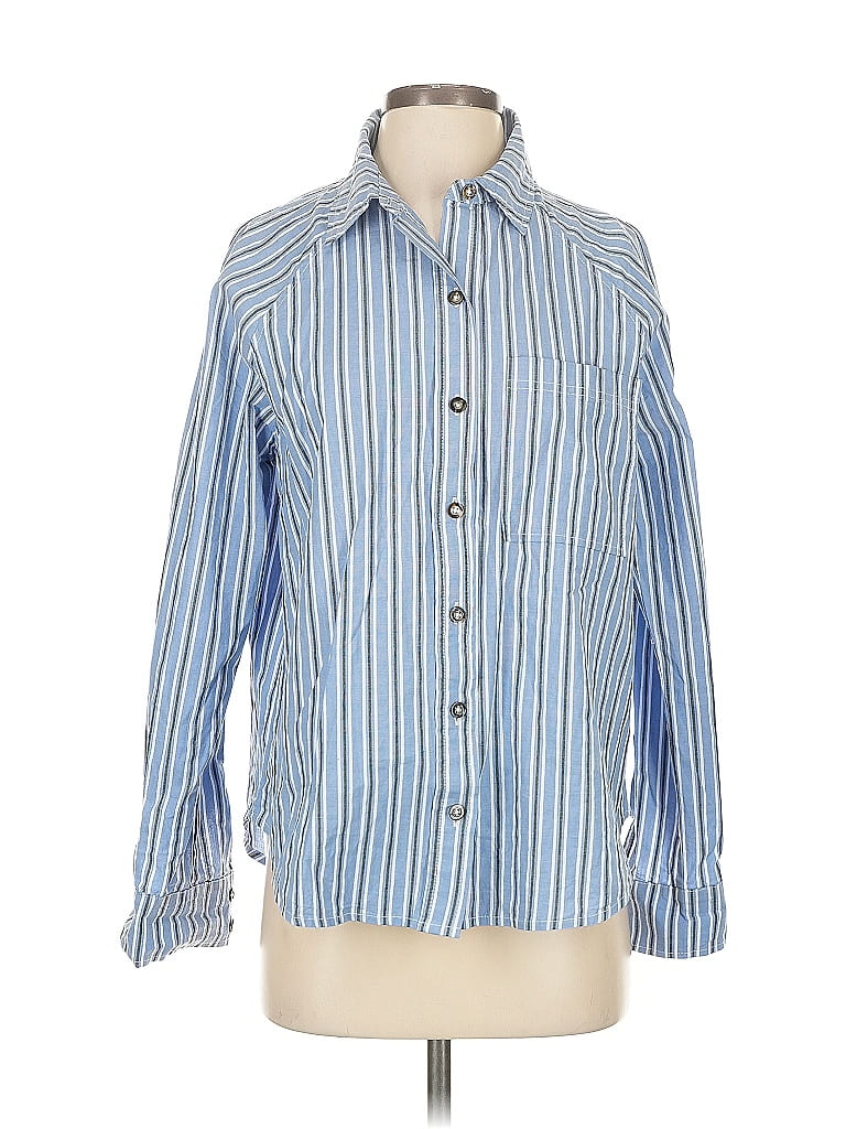 Evereve Stripes Blue Long Sleeve Button-Down Shirt Size S - photo 1