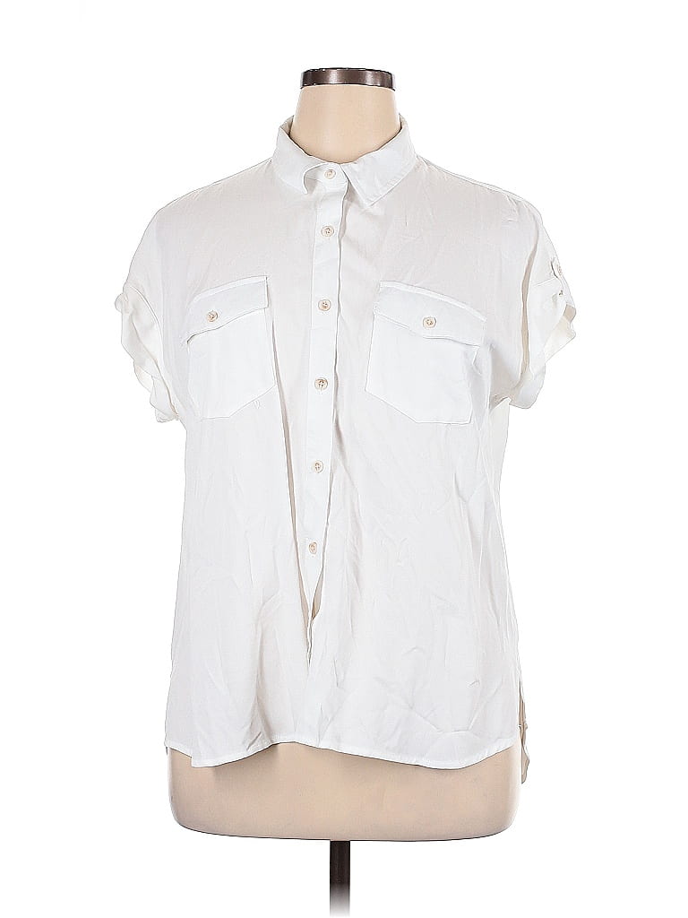 Rose + Olive 100% Rayon White Short Sleeve Blouse Size XL - photo 1