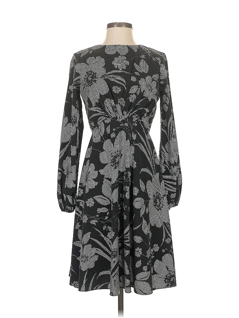 London Times 100% Polyester Print Gray Black Casual Dress Size 0 - photo 1
