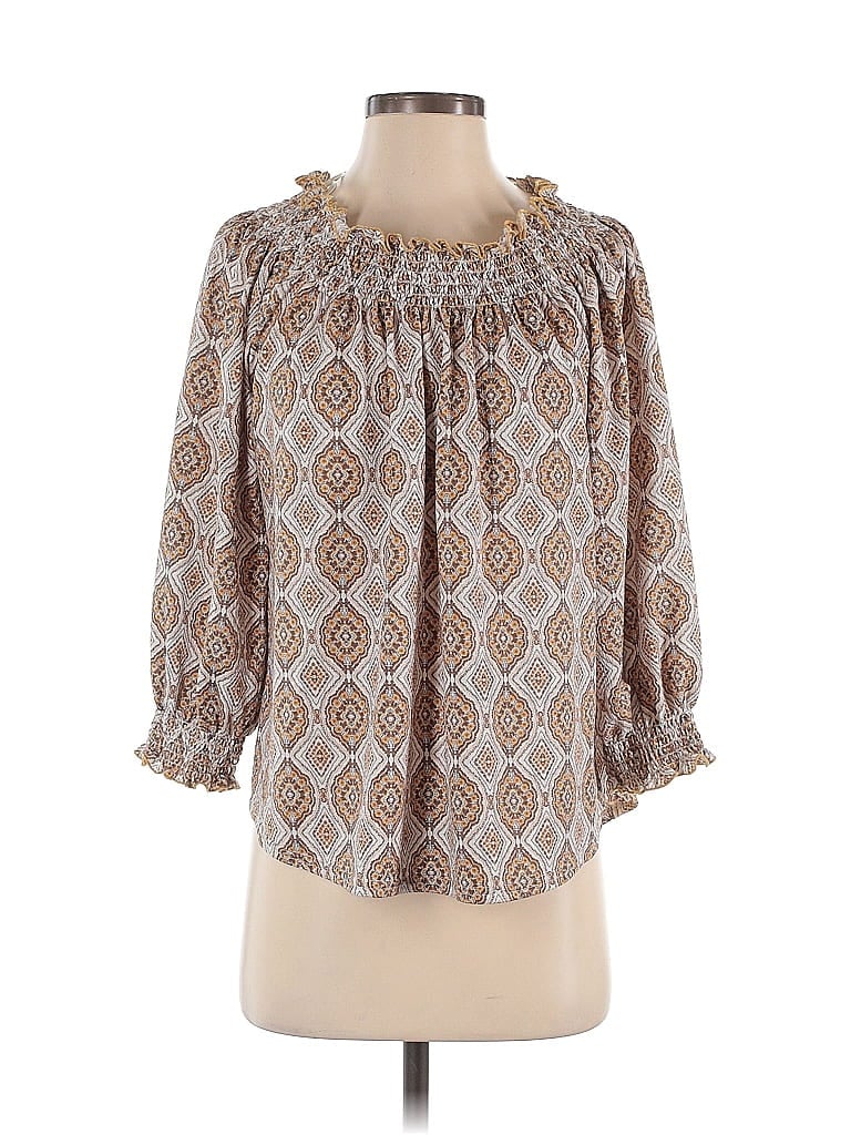 Pre-owned Melloday 3/4 Sleeve Blouse In Brown