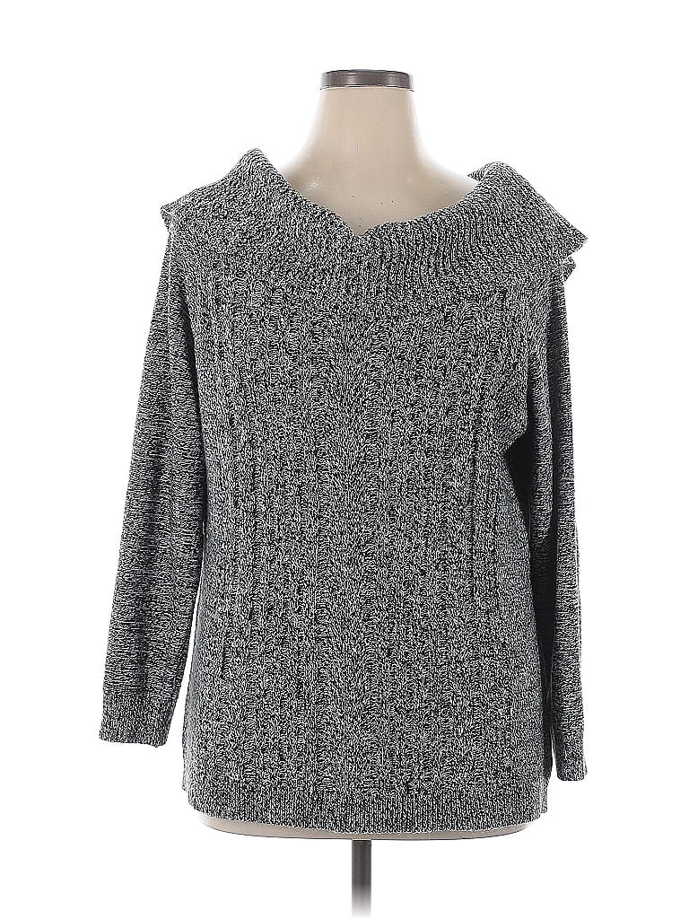 Soho JEANS NEW YORK & COMPANY 100% Acrylic Solid Tweed Stripes Gray Black Pullover Sweater Size XL - photo 1