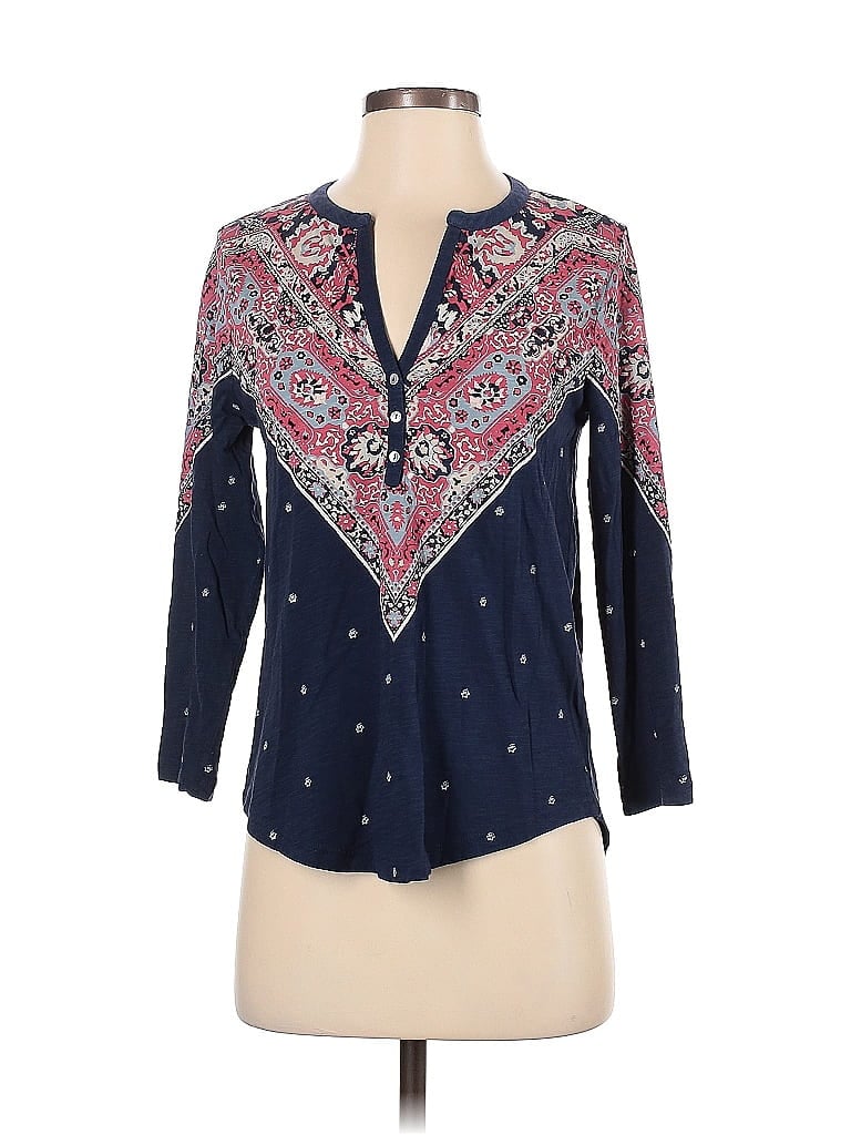 Pre-owned Lucky Brand 3/4 Sleeve Blouse In Blue