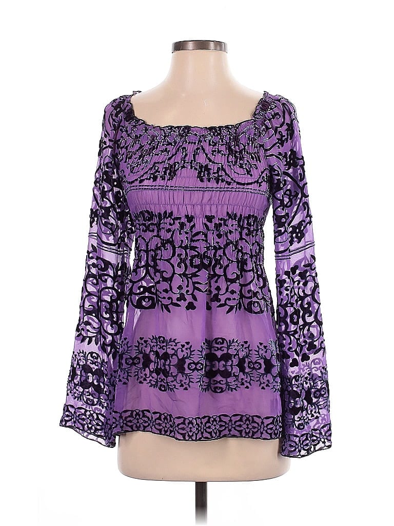 Hale Bob Purple Long Sleeve Silk Top Size XS - photo 1