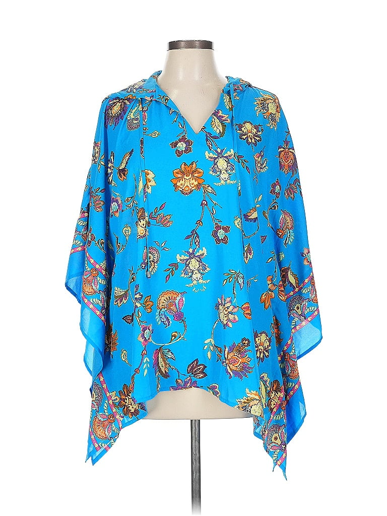 Belle By Kim Gravel 100% Polyester Blue 3/4 Sleeve Blouse Size L - photo 1