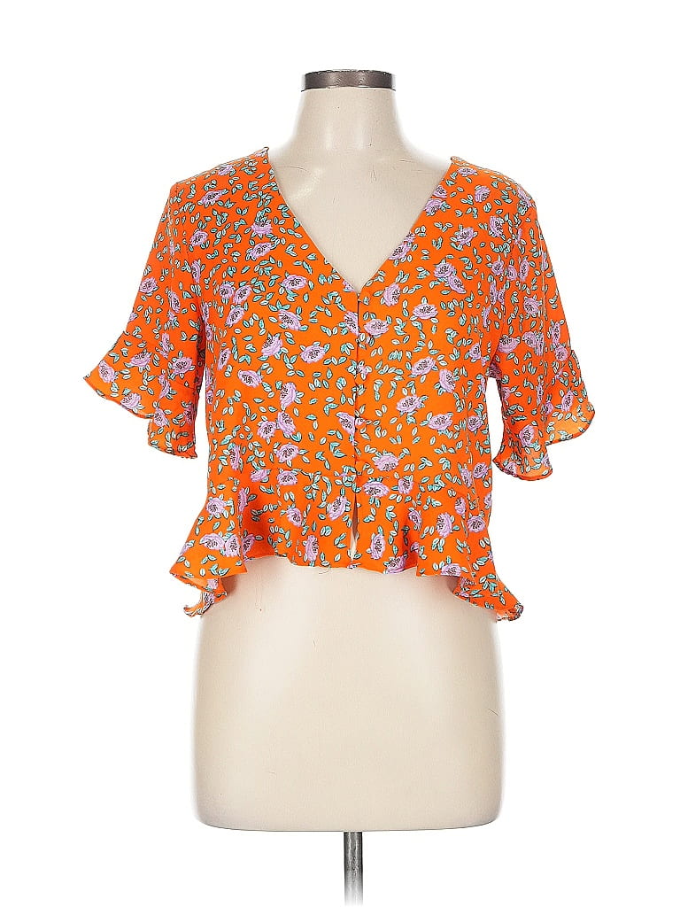 Everly 100% Polyester Orange Short Sleeve Blouse Size L - photo 1