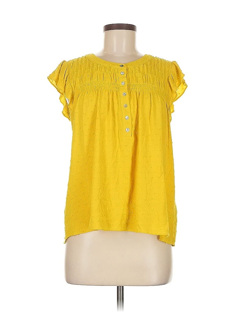 Rose + Olive 100% Rayon Yellow Short Sleeve Blouse Size M - photo 1