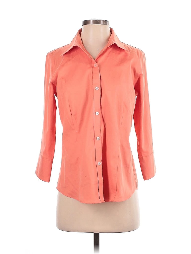Liz Claiborne 100% Cotton Orange 3/4 Sleeve Button-Down Shirt Size 6 - photo 1