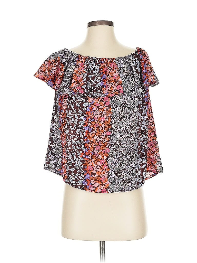 Pre-owned Maeve Short Sleeve Blouse In Silver