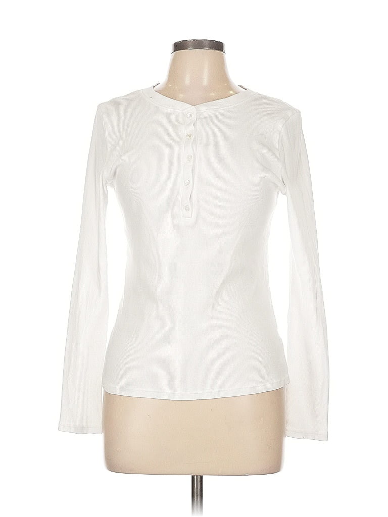 Nili Lotan 100% Cotton Ivory Long Sleeve T-Shirt Size L - photo 1
