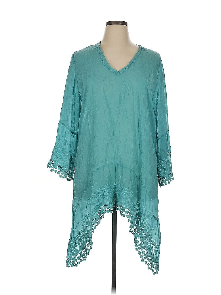 Johnny Was 100% Rayon Teal Blue 3/4 Sleeve Blouse Size XL - photo 1