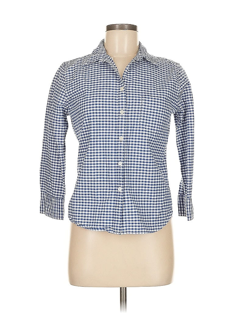 Denim & Supply Ralph Lauren Checkered-gingham Blue 3/4 Sleeve Button-Down Shirt Size M - photo 1