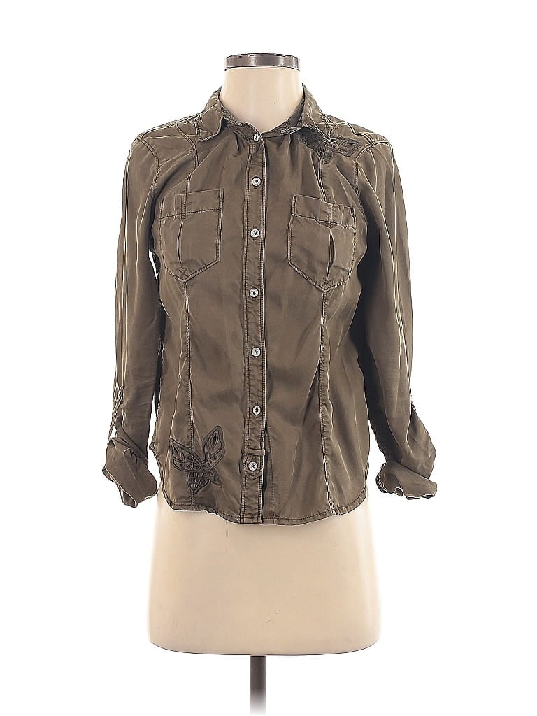 Pre-owned Holding Horses 3/4 Sleeve Button Down Shirt In Brown