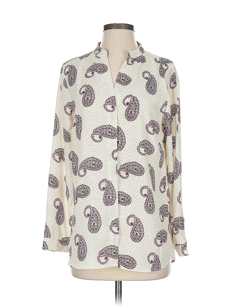 Rose + Olive 100% Polyester Paisley Ivory Long Sleeve Blouse Size S - photo 1