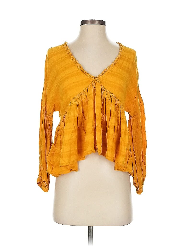 Pre-owned Lucky Brand 3/4 Sleeve Blouse In Yellow