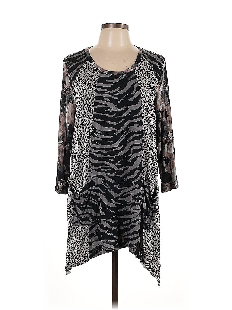 LOGO by Lori Goldstein Black 3/4 Sleeve Top Size L - photo 1