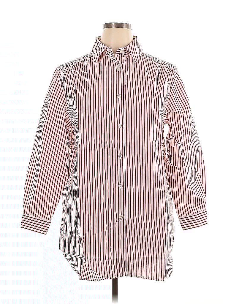 Roaman's Stripes Red 3/4 Sleeve Button-Down Shirt Size 14 - photo 1
