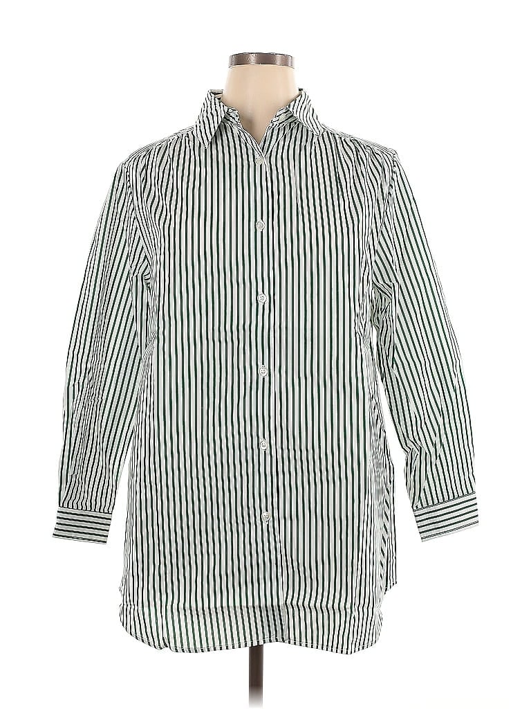 Roaman's Stripes Green Long Sleeve Button-Down Shirt Size 14 - photo 1
