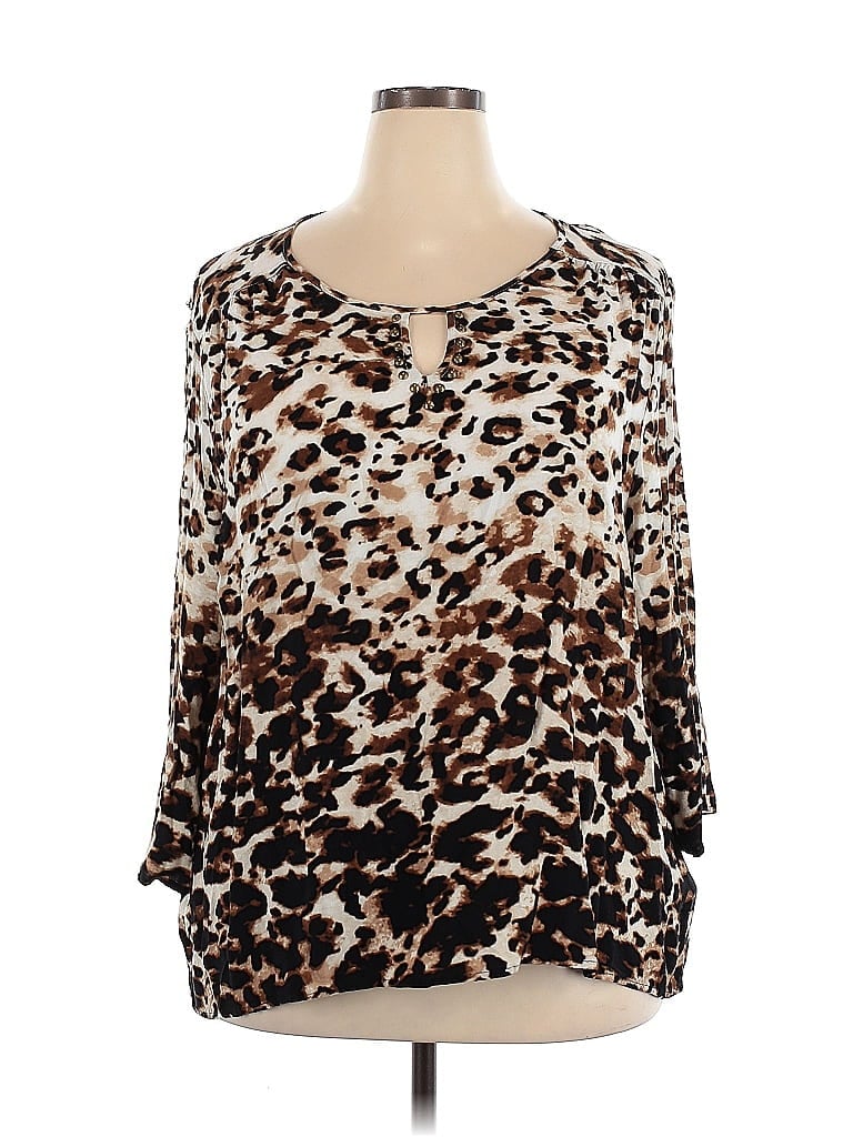 Ruby Rd. 100% Viscose Animal Print Brown Long Sleeve Blouse Size 3X - photo 1