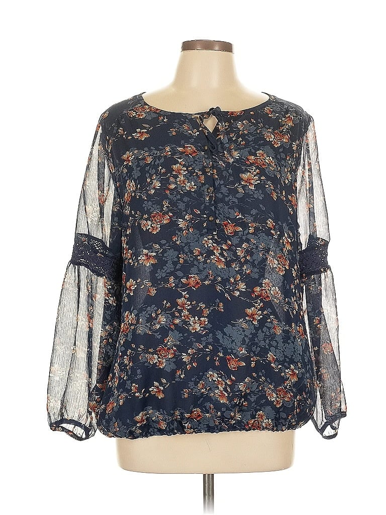 Roz & Ali 100% Polyester Blue Long Sleeve Blouse Size L - photo 1