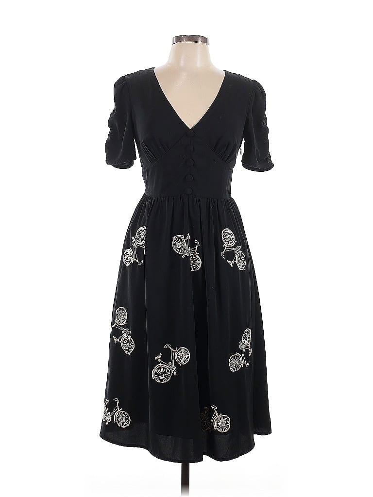 eShakti 100% Polyester Paisley Black Casual Dress Size 6 - photo 1