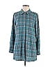 Susan Graver Plaid Teal Long Sleeve Blouse Size M - photo 1