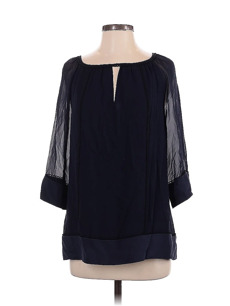 Pre-owned St John 3/4 Sleeve Silk Top Blue Keyhole Neckline Tops