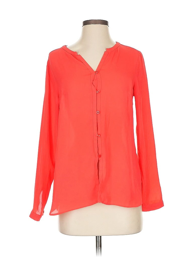 Pre-owned Lands' End Long Sleeve Blouse In Burgundy