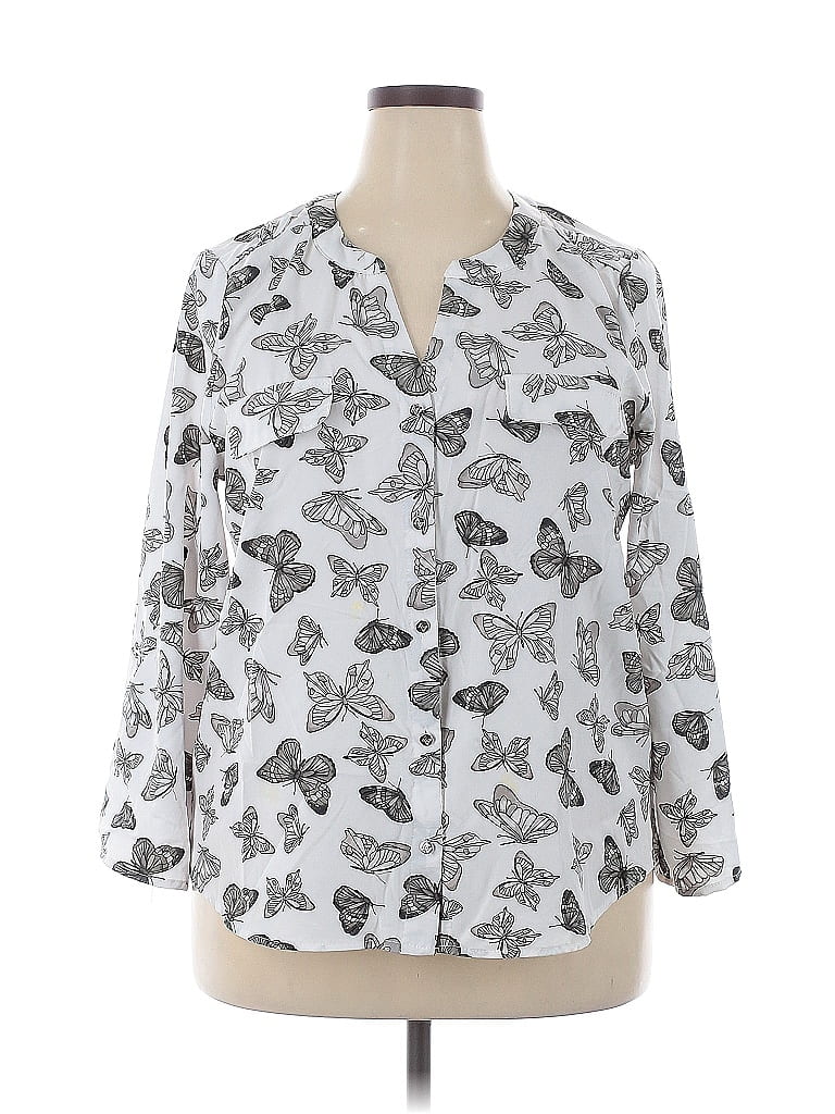 Pre-owned Adrienne Vittadini 3/4 Sleeve Blouse In White