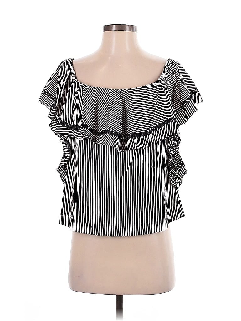 Pre-owned Rachel Zoe Short Sleeve Top Gray Ruffles Neckline Tops