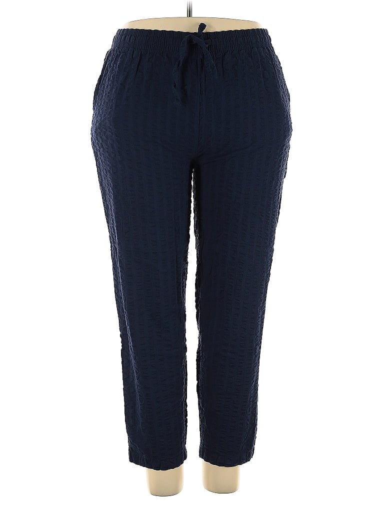 Woman Within 100% Cotton Chevron-herringbone Blue Casual Pants Size 18 - photo 1