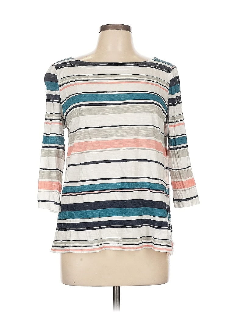 Ann Taylor LOFT Outlet Stripes Ivory 3/4 Sleeve T-Shirt Size L - photo 1