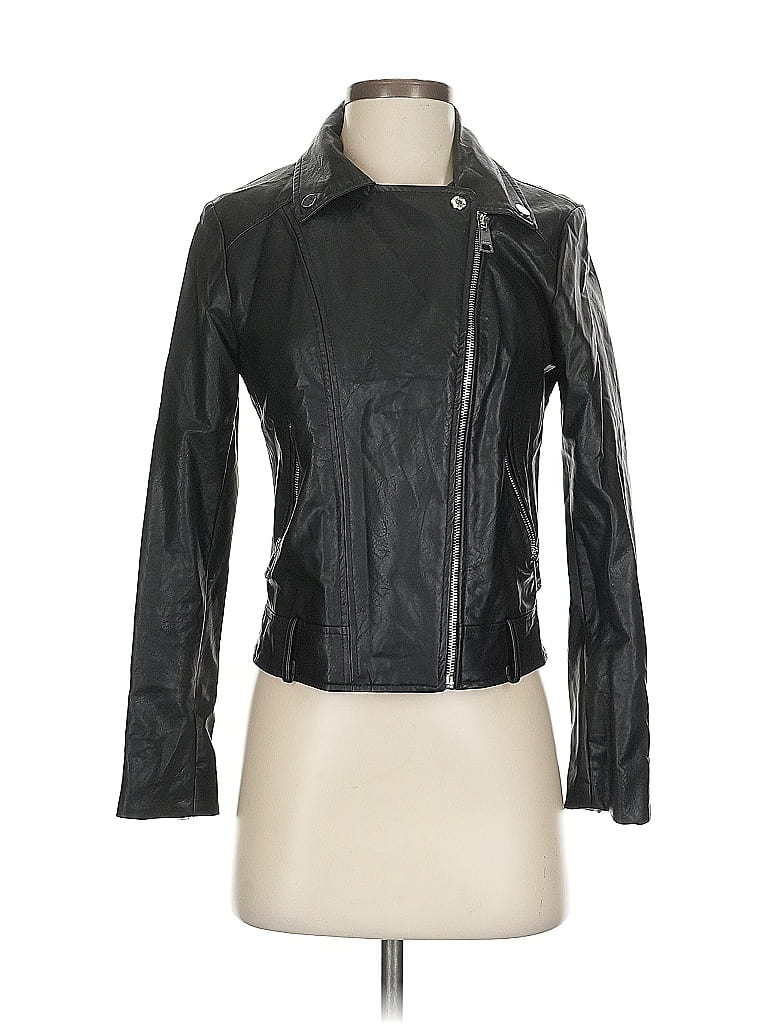 Pre-owned Elodie Faux Leather Jacket In Black