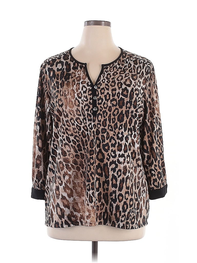 Notations Animal Print Brown 3/4 Sleeve Blouse Size XL - photo 1