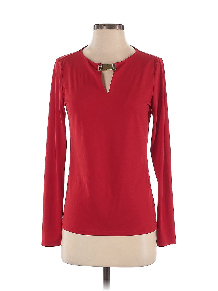 Pre-owned Michael Michael Kors Long Sleeve Top Red Keyhole Neckline Tops