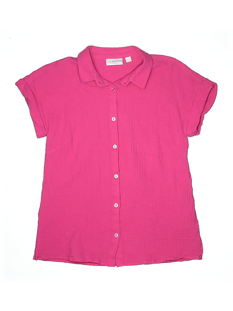 Belle By Kim Gravel 100% Recycled Cotton Pink Short Sleeve Button-Down Shirt Size XS - photo 1