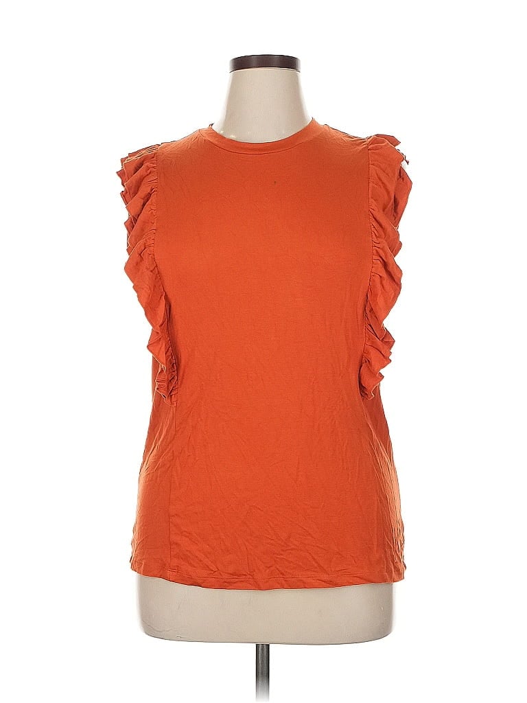 Pre-owned Ny & C Sleeveless Top Orange Ruffles Neckline Tops
