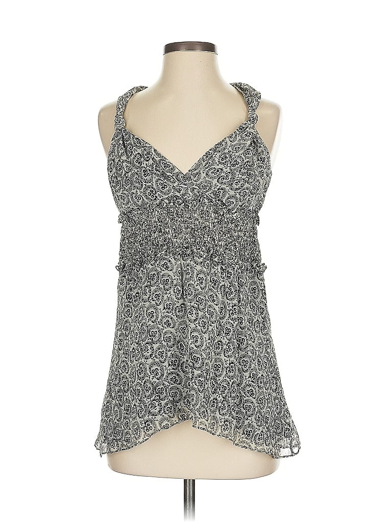 Pre-owned Max Studio Sleeveless Silk Top Gray Halter Neckline Tops