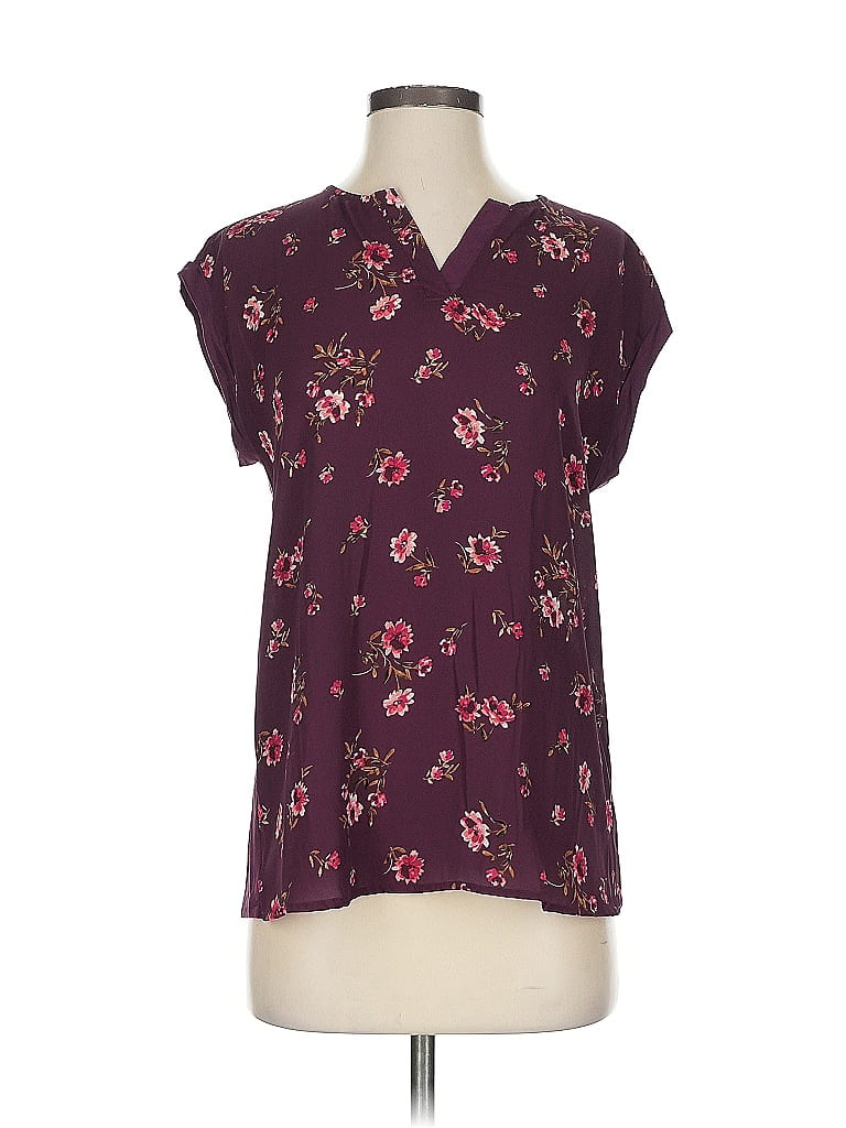Papermoon 100% Polyester Floral Burgundy Short Sleeve Blouse Size S - photo 1