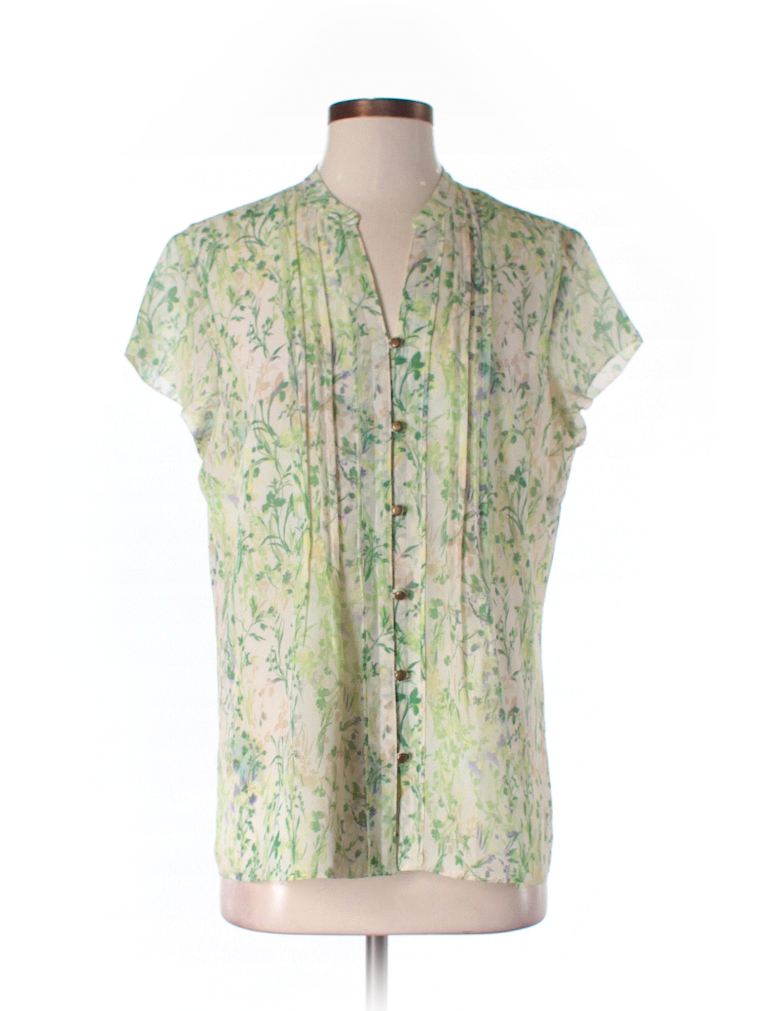 Coldwater Creek 100% Polyester Floral Green Short Sleeve Blouse Size M ...