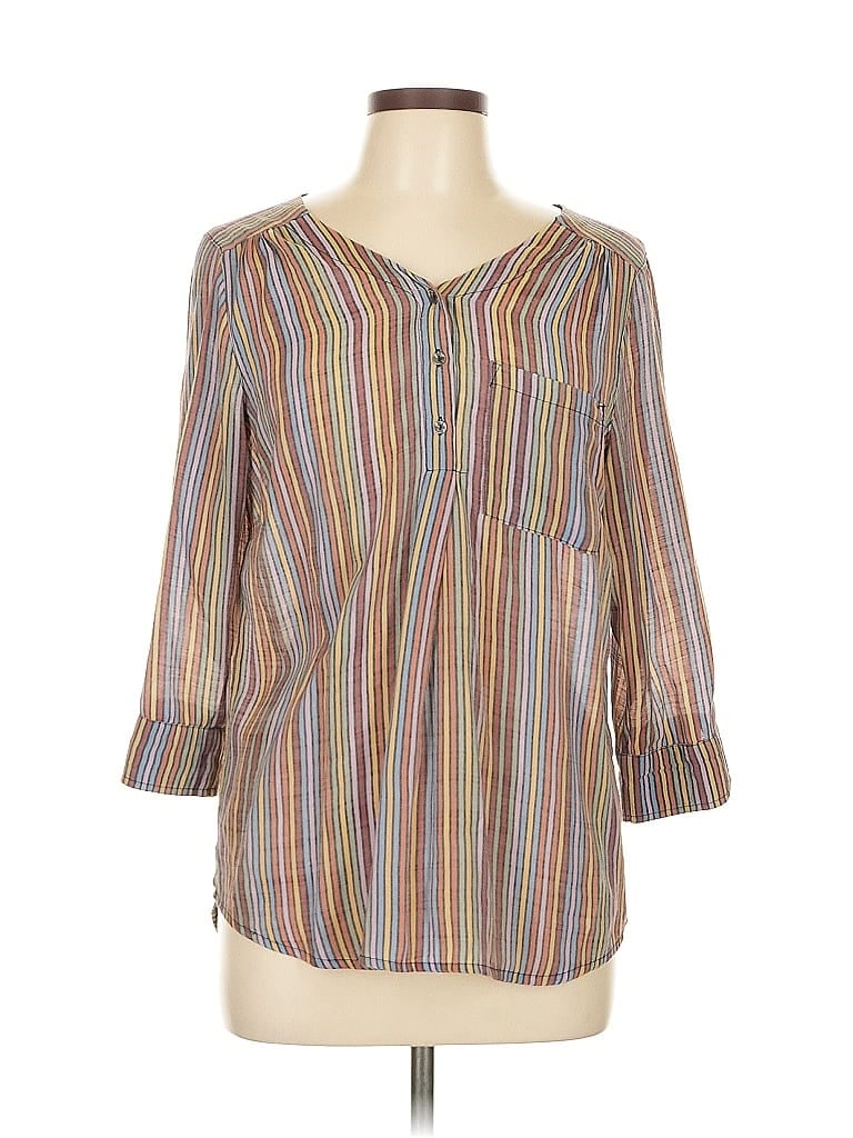 Pre-owned Christopher & Banks Long Sleeve Henley Shirt In Brown