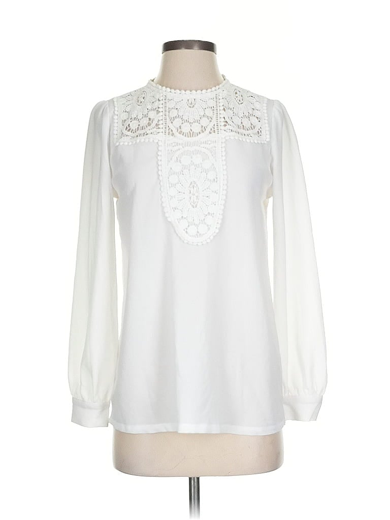 Pre-owned Halogen Long Sleeve Blouse In White