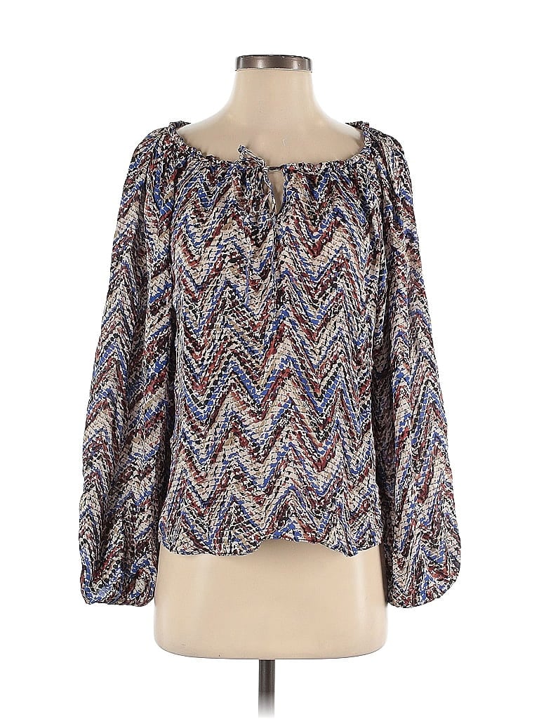 Pre-owned Parker 3/4 Sleeve Silk Top Blue Sweetheart Neckline Tops