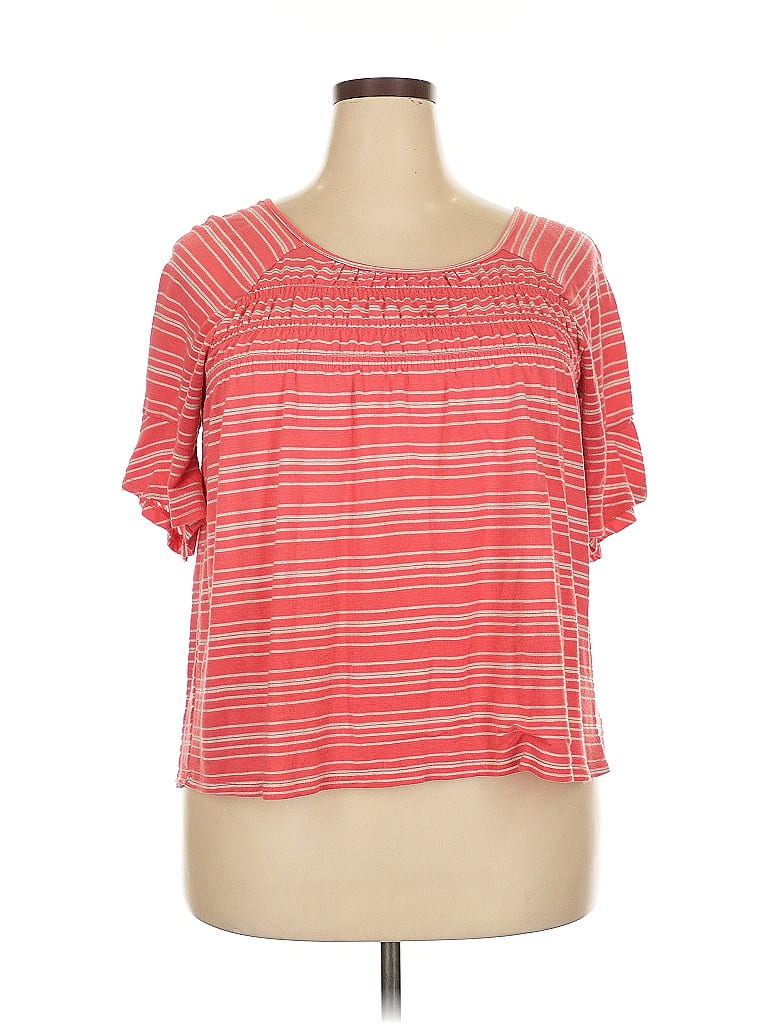 Pre-owned Como Blu Short Sleeve Top Pink Scoop Neck Tops