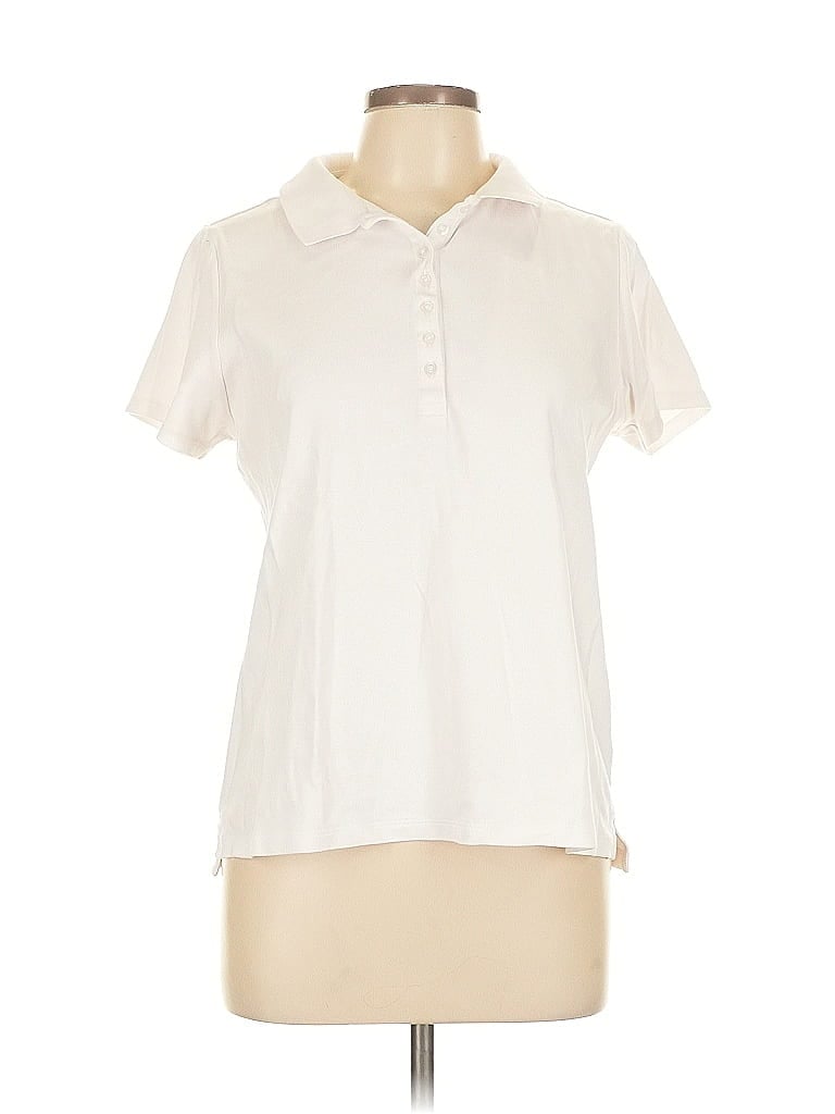 Pre-owned Lands' End Short Sleeve Blouse In White