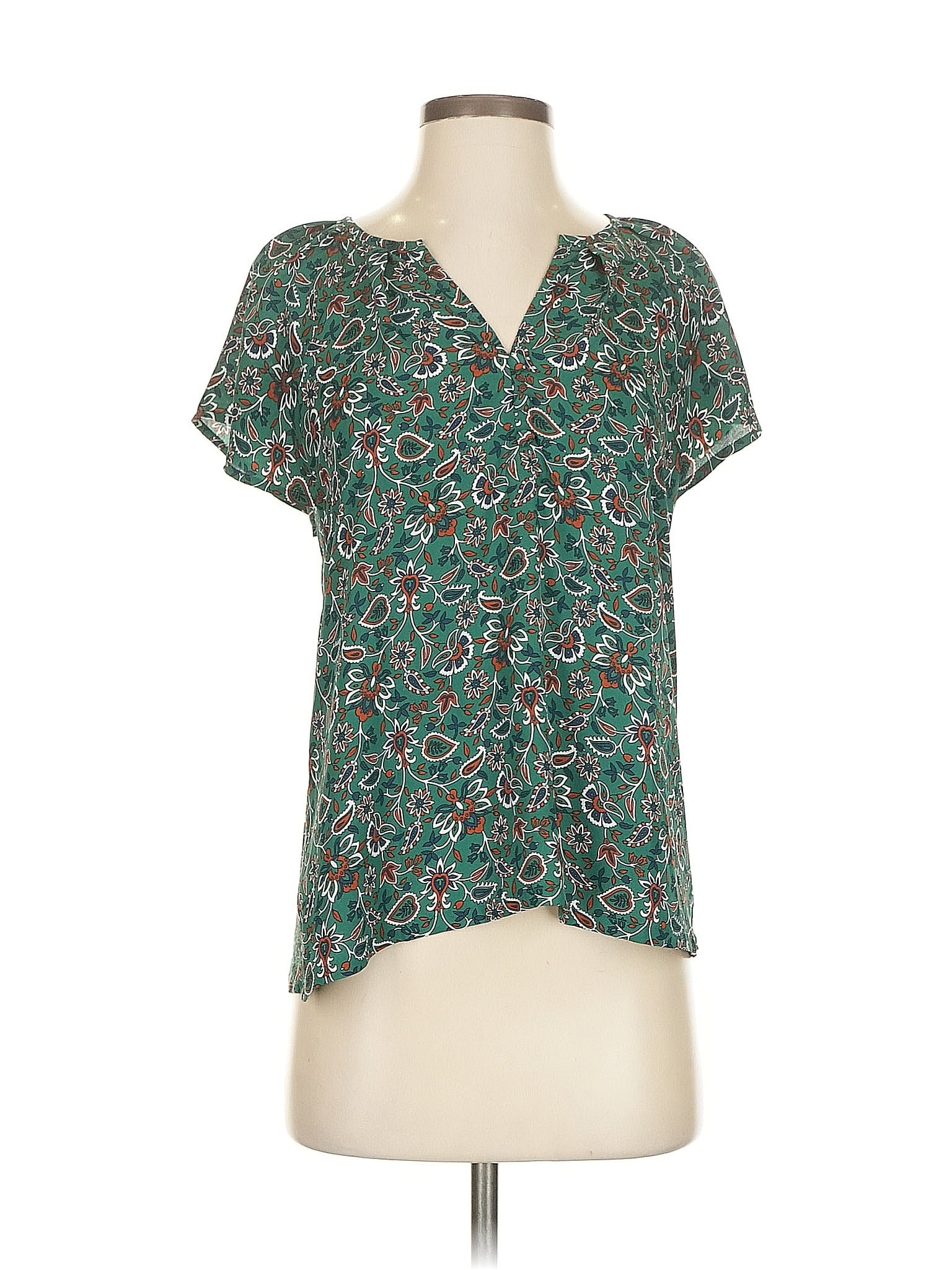 Ann Taylor LOFT 100% Polyester Green Short Sleeve Blouse Size S (petite)