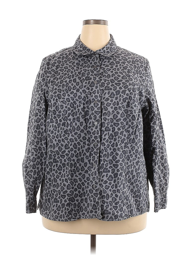 D&Co. Animal Print Gray Long Sleeve Button-Down Shirt Size 2X - photo 1