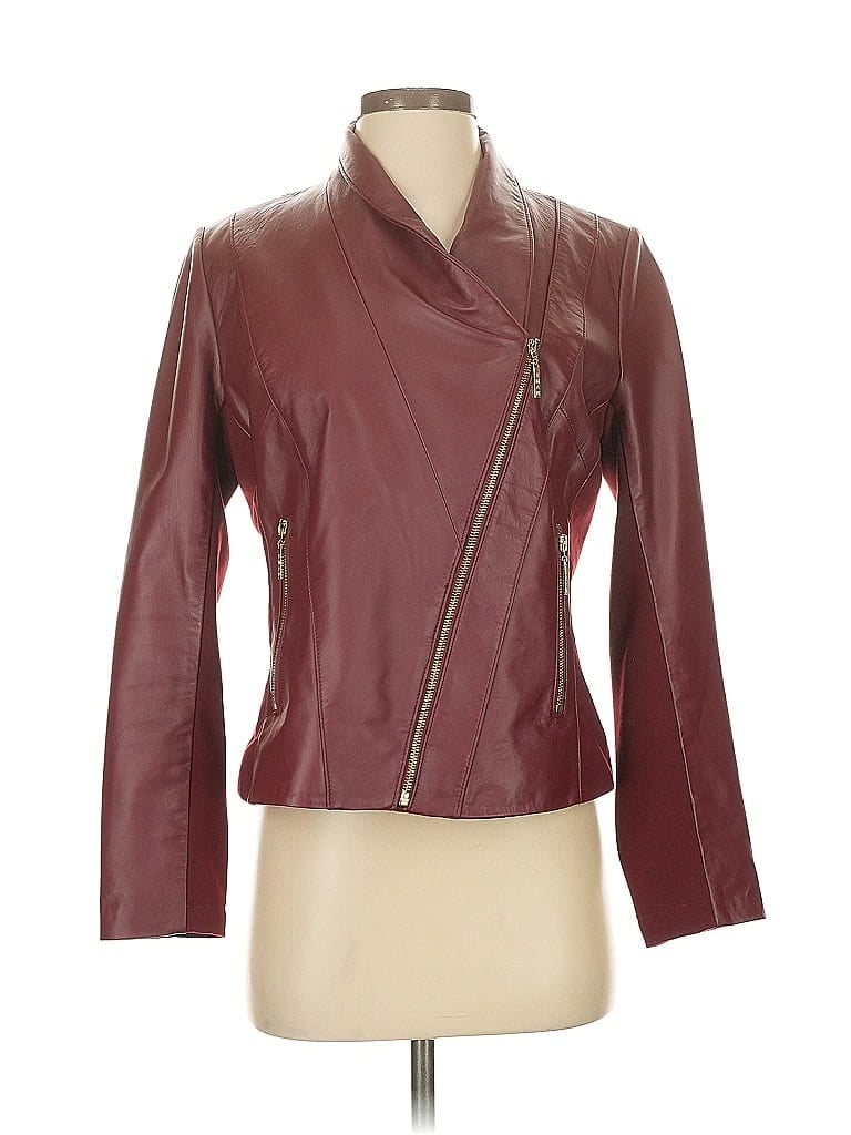 IMAN 100% Leather Burgundy Leather Jacket Size S - photo 1