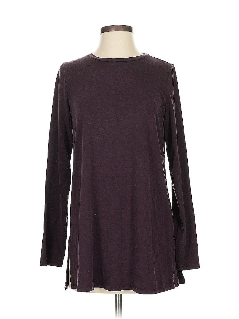 Pre-owned Eileen Fisher Long Sleeve Top Burgundy Crew Neck Tops