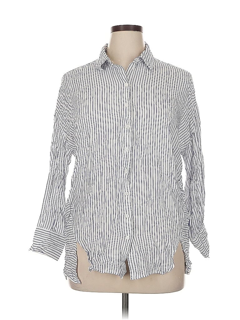 Pre-owned Forever 21 Contemporary Long Sleeve Button Down Shirt In White