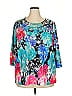 Roaman's 100% Polyester Floral Teal Green 3/4 Sleeve T-Shirt Size 18 - photo 1